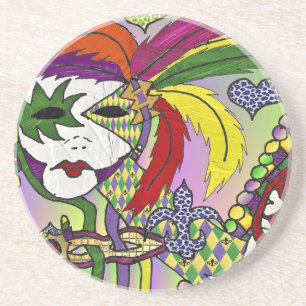 Psychedelische Mardi Gras Feder Maske Getränkeuntersetzer