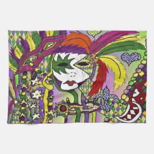 Psychedelische Mardi Gras Feder Maske Handtuch
