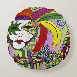 Psychedelische Mardi Gras Feder Maske Rundes Kissen