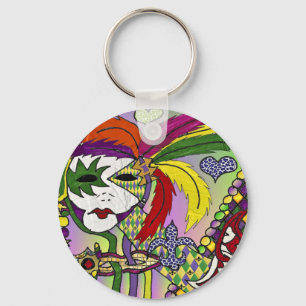 Psychedelische Mardi Gras Feder Maske Schlüsselanhänger