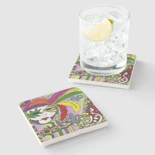 Psychedelische Mardi Gras Feder Maske Steinuntersetzer