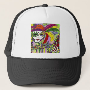 Psychedelische Mardi Gras Feder Maske Truckerkappe