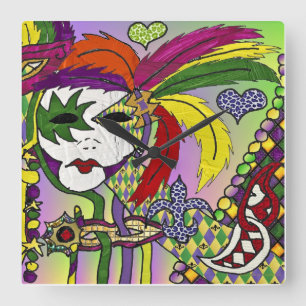 Psychedelische Mardi Gras Feder Masken II Uhr