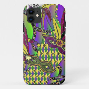 Psychedelische Mardi-Gras-Federmasken iPhone 11 Hülle