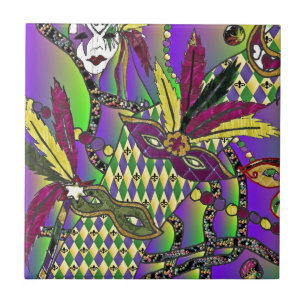 Psychedelische Mardi Gras Federmasken Fliese