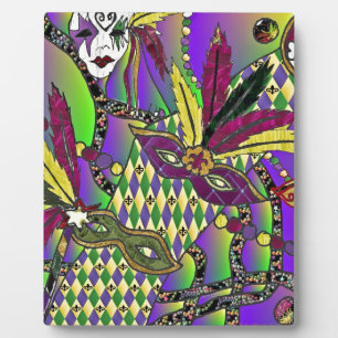 Psychedelische Mardi-Gras-Federmasken Fotoplatte