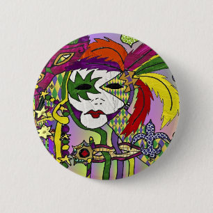 Psychedelische Mardi-Gras-Federmasken-Geschenke Be Button