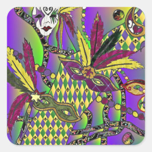 Psychedelische Mardi-Gras-Federmasken-Geschenke Be Quadratischer Aufkleber