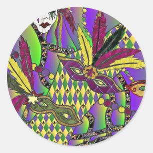 Psychedelische Mardi-Gras-Federmasken-Geschenke Be Runder Aufkleber