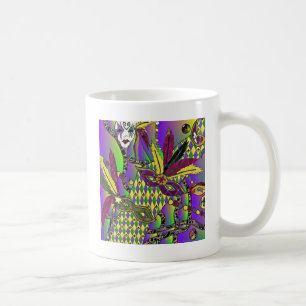 Psychedelische Mardi-Gras-Federmasken Kaffeetasse