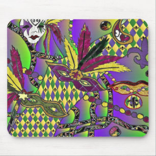 Psychedelische Mardi-Gras-Federmasken Mousepad