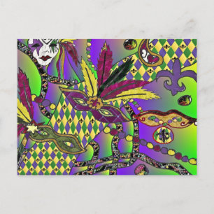 Psychedelische Mardi-Gras-Federmasken Postkarte