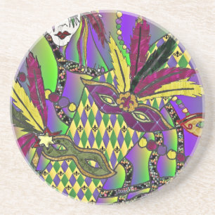 Psychedelische Mardi-Gras-Federmasken Sandstein Untersetzer