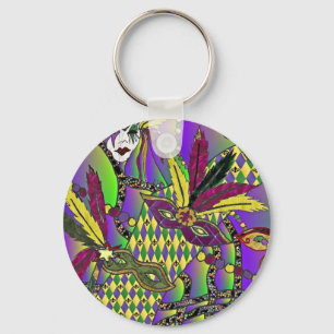 Psychedelische Mardi-Gras-Federmasken Schlüsselanhänger