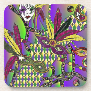 Psychedelische Mardi-Gras-Federmasken Untersetzer
