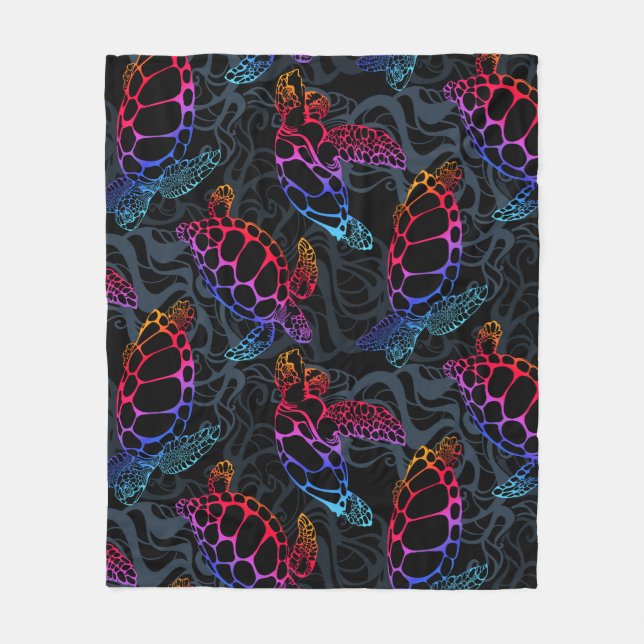 Psychedelische Meeresschildkröte: Boho Ocean Fleecedecke (Vorderseite)