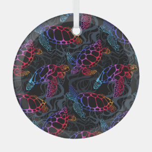 Psychedelische Meeresschildkröte: Boho Ocean Ornament Aus Glas