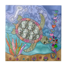 Psychedelische Meeresschildkröte-Seepferd-Kunst