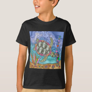 Psychedelische Meeresschildkröte-Seepferdchen-Kuns T-Shirt