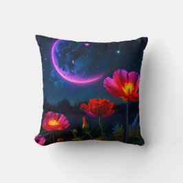 Psychedelische Mohnlandschaft mit Mond Kissen