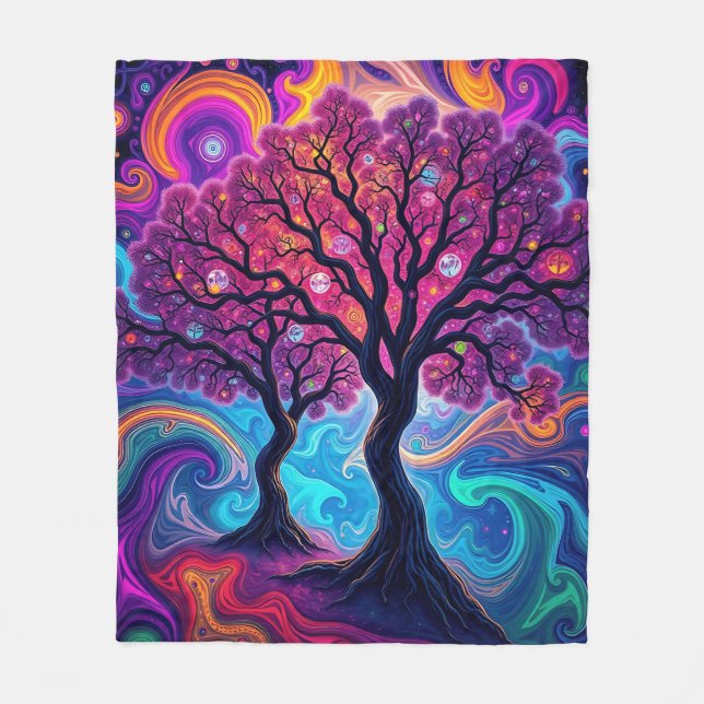 Psychedelische Morphing Trees Art Fleecedecke (Vorderseite)