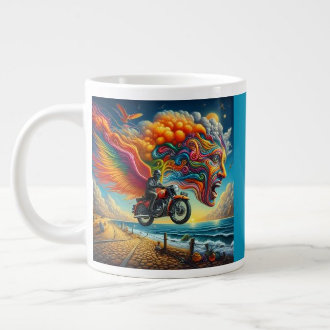 Psychedelische Motorrad-Dreamscape Jumbo-Tasse (Links)