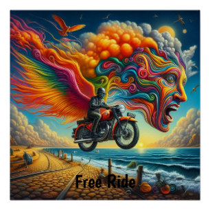Psychedelische Motorrad-Dreamscape Poster