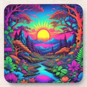 Psychedelische Naturszene Kunststoffuntersetzer Getränkeuntersetzer