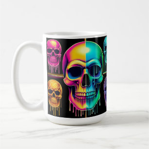 Psychedelische Neon Skulls: Eine lebendige digital Kaffeetasse