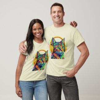 Psychedelische Neonkatze Kopfhörer Kunst T-Shirt