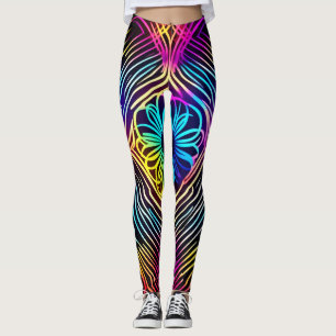 Psychedelische Neonlinien mit Blume Art Leggings
