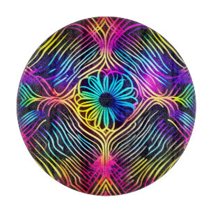 Psychedelische Neonlinien mit Blume Art Schneidebrett