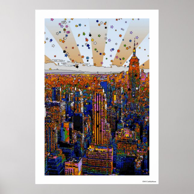 Psychedelische NYC Skyline: ESB, WTC #1 Poster (Vorne)