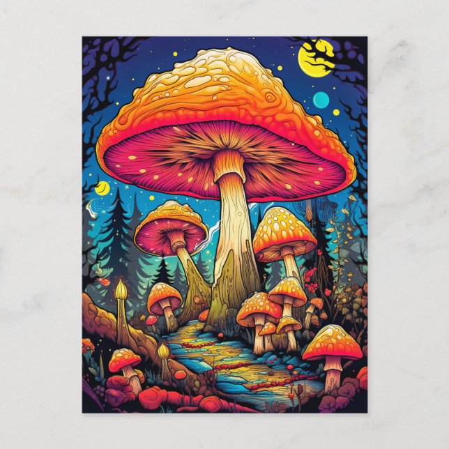 Psychedelische Pilze nach Mitternacht Postkarte (Vorderseite)