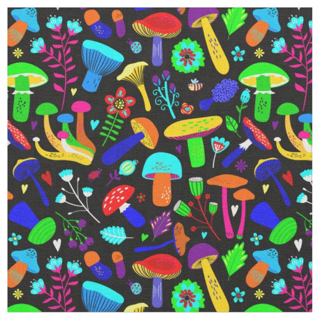 Psychedelische Pilze Retro-Blumengestalt Stoff (Nahaufnahme)