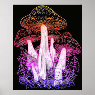 Psychedelische Pilze Schwarzer Hintergrund an eine Poster