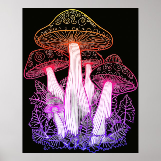 Psychedelische Pilze Schwarzer Hintergrund an eine Poster (Vorne)