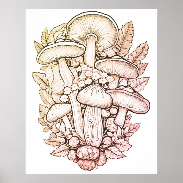 Psychedelische Pilze schwarzer Hintergrund an eine Poster (Vorne)
