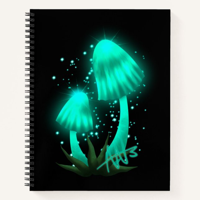 Psychedelische Pixie Cap Glows Cyan Mushroom Spira Notizbuch (Vorderseite)