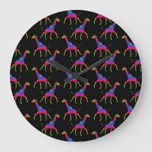 Psychedelische Rainbow-farbene Giraffe Große Wanduhr