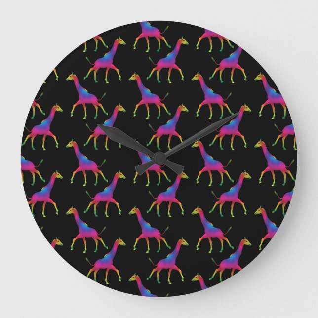 Psychedelische Rainbow-farbene Giraffe Große Wanduhr (Vorderseite)