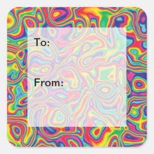 Psychedelische Rainbow-Oil-Muster Geschenktasten Quadratischer Aufkleber