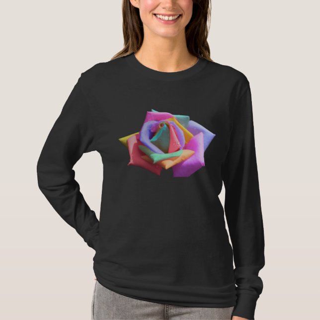Psychedelische Regenbogen-Rose T-Shirt (Vorderseite)
