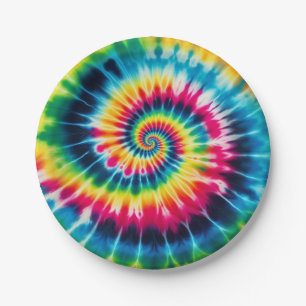 Psychedelische Regenbogen-Tie-Dye-Retro-Papierplat Pappteller