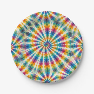 Psychedelische Regenbogen-Tie-Dye-Retro-Papierplat Pappteller