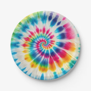 Psychedelische Regenbogen-Tie-Dye-Retro-Papierplat Pappteller