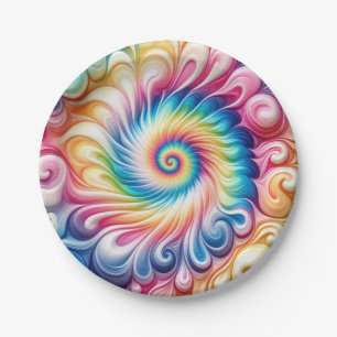 Psychedelische Regenbogen-Tie-Dye-Retro-Papierplat Pappteller