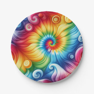 Psychedelische Regenbogen-Tie-Dye Retro-Papiertell Pappteller