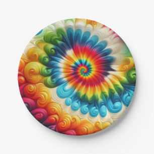 Psychedelische Regenbogen-Tie-Dye Retro-Papiertell Pappteller