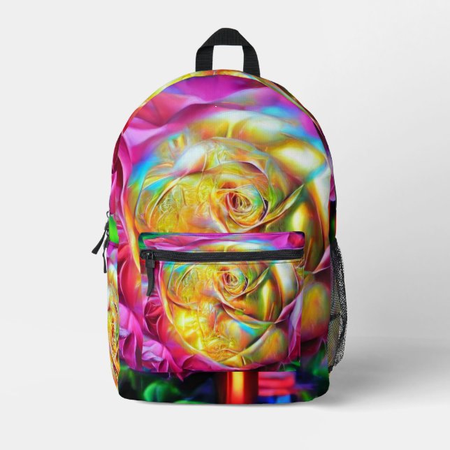 Psychedelische RegenbogenRose Bedruckter Rucksack (Vorderseite)